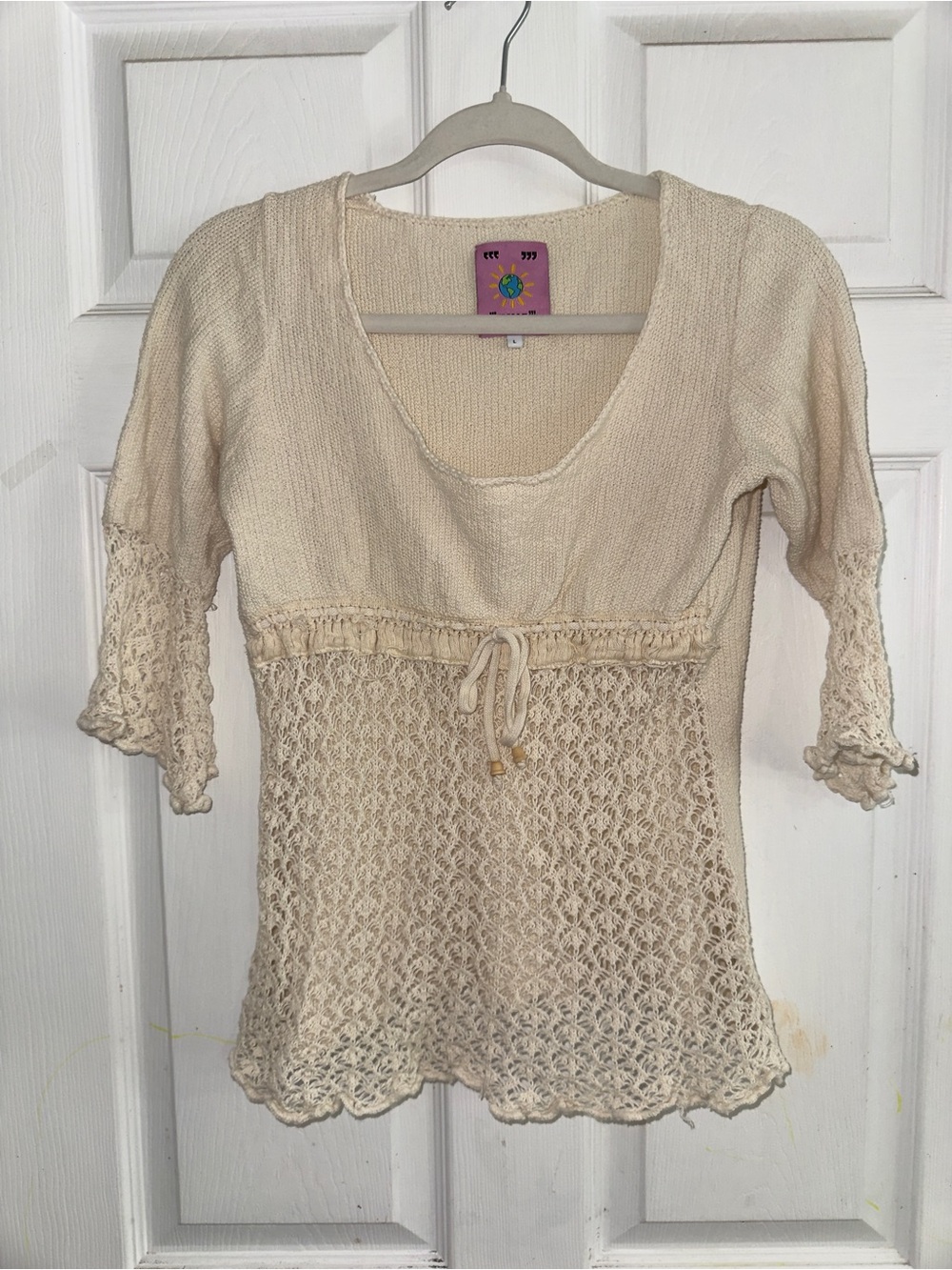 UNIF Cream Crochet-Detail Knit Top